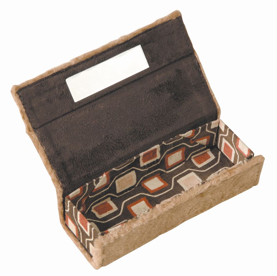 モコモコ素材+ミラーつきの、折りたためてかさばらないメガネケース(眼鏡ケース) D-158 「ホールディングケース ロアン」